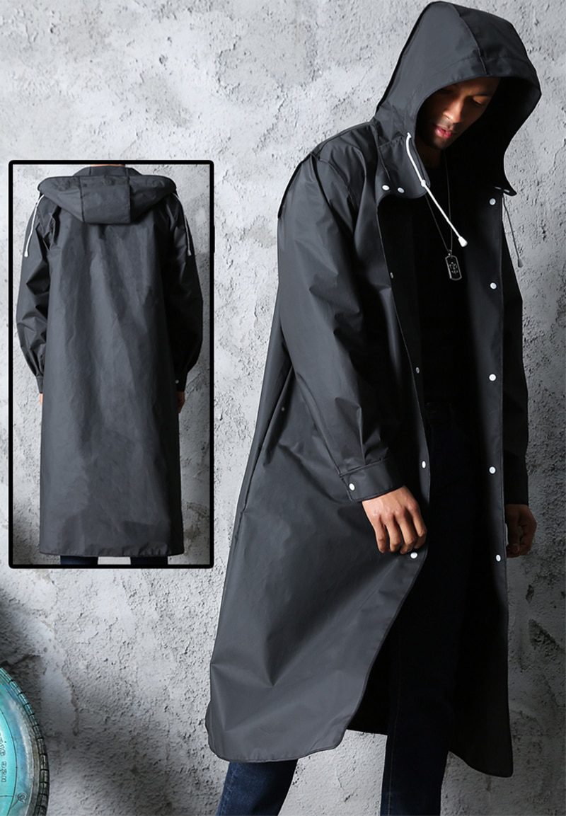 NEW Black Fashion Adult Waterproof Long Raincoat Women Men Rain coat Hooded For Outdoor Hiking Travel Fishing Climbing Thickened