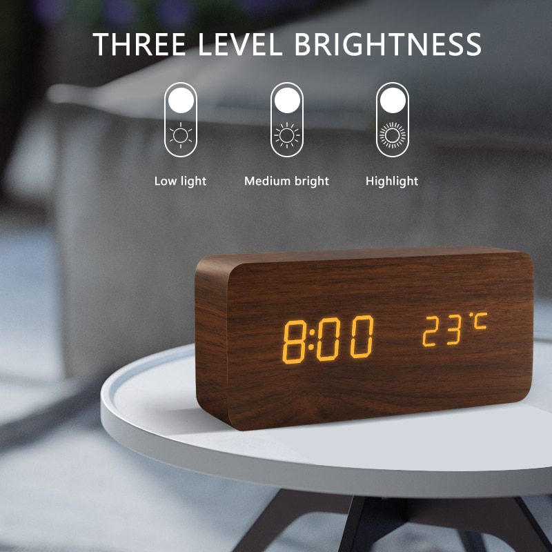 NEW Alarm Clock LED Wooden Watch Table Voice Control Digital Wood Despertador USB/AAA Powered Electronic Desktop Clocks