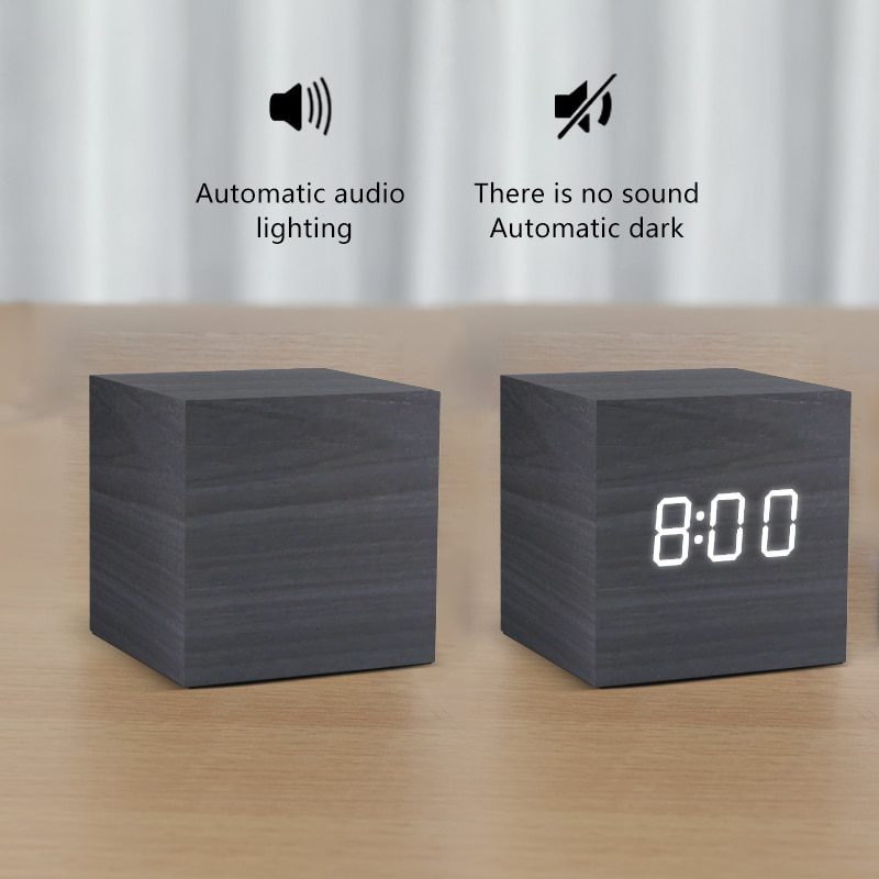 NEW Alarm Clock LED Wooden Watch Table Voice Control Digital Wood Despertador USB/AAA Powered Electronic Desktop Clocks