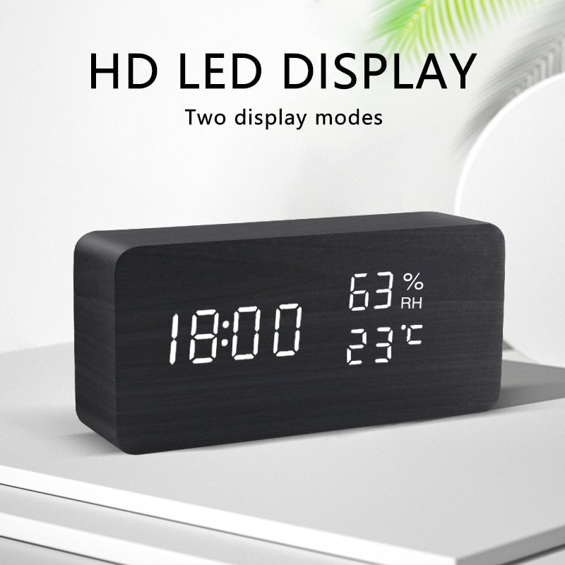 NEW Alarm Clock LED Wooden Watch Table Voice Control Digital Wood Despertador USB/AAA Powered Electronic Desktop Clocks