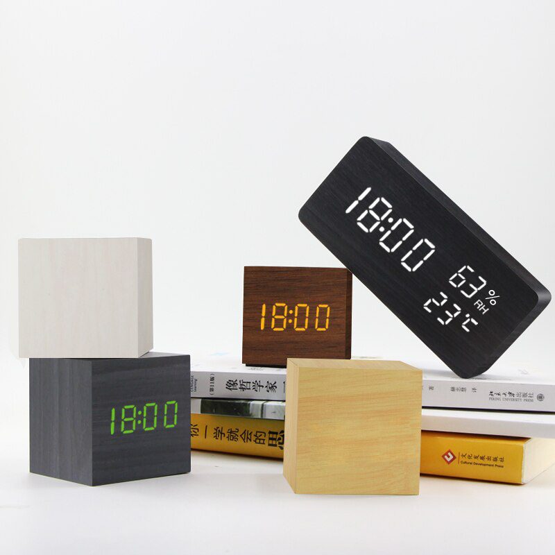 NEW Alarm Clock LED Wooden Watch Table Voice Control Digital Wood Despertador USB/AAA Powered Electronic Desktop Clocks