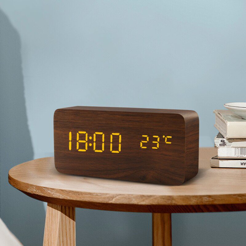 NEW Alarm Clock LED Wooden Watch Table Voice Control Digital Wood Despertador USB/AAA Powered Electronic Desktop Clocks