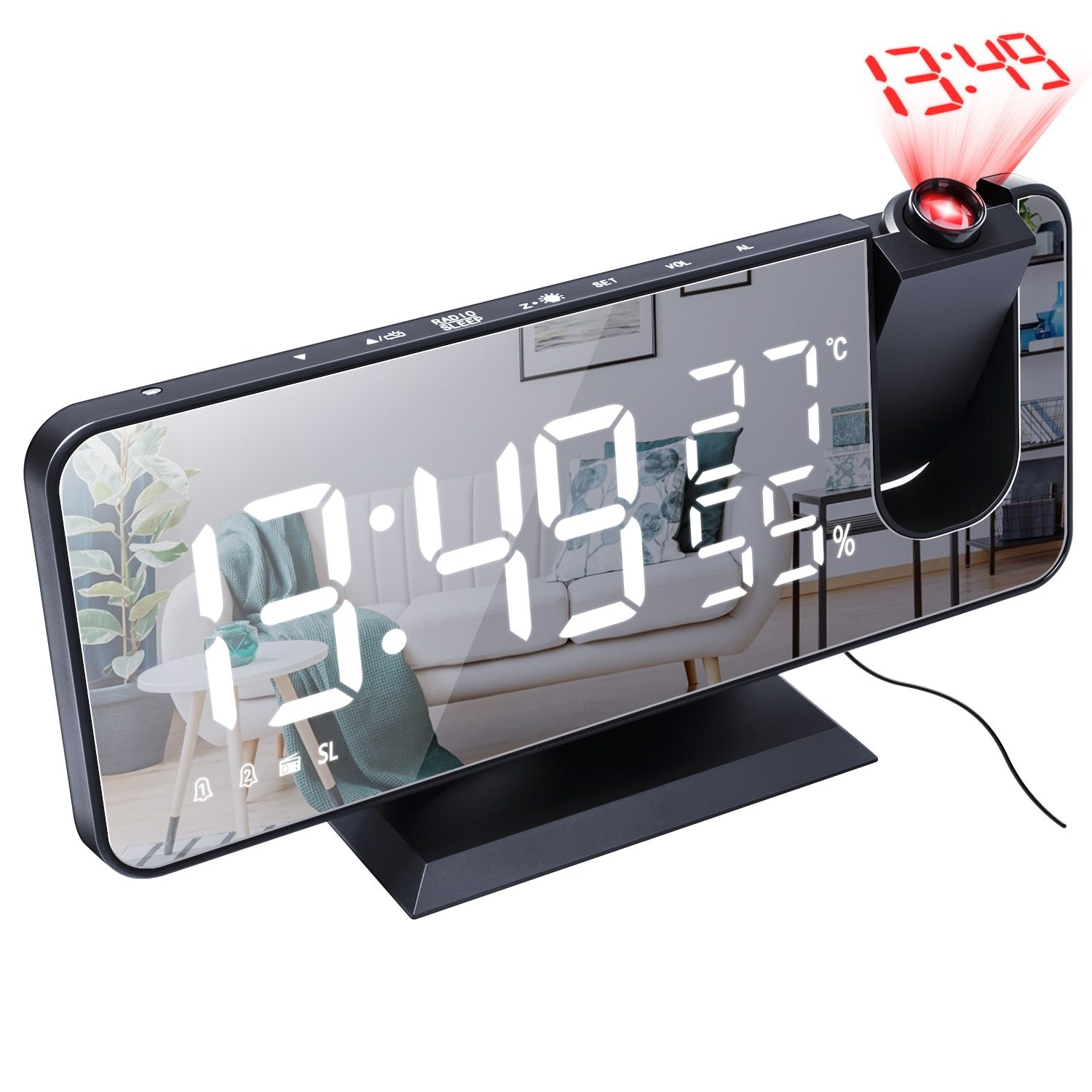 NEW LED Digital Alarm Clock Watch Table Electronic Desktop Clocks USB Wake Up FM Radio Time Projector Snooze Function 2 Alarm 2#