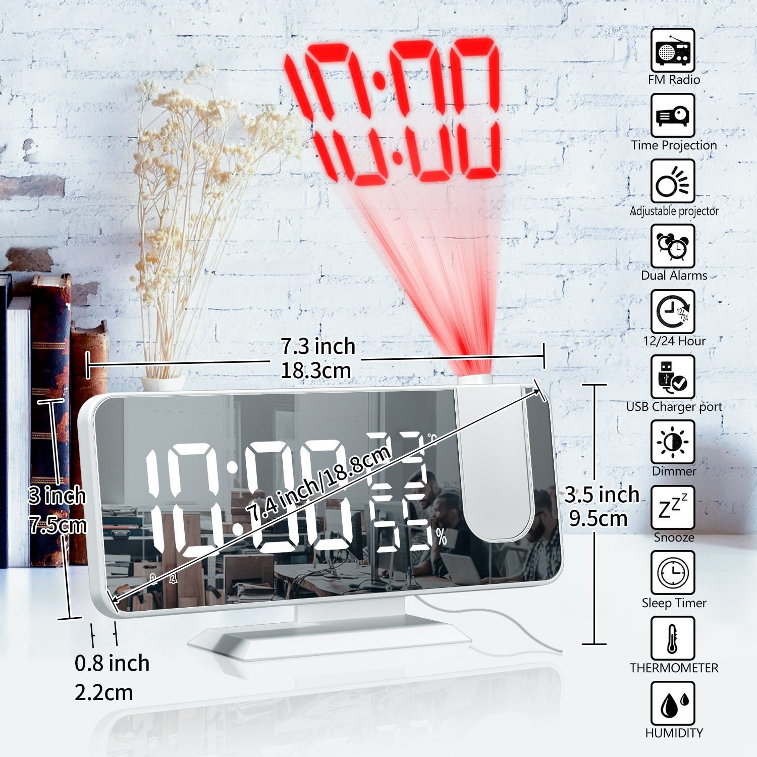 NEW LED Digital Alarm Clock Watch Table Electronic Desktop Clocks USB Wake Up FM Radio Time Projector Snooze Function 2 Alarm 2#