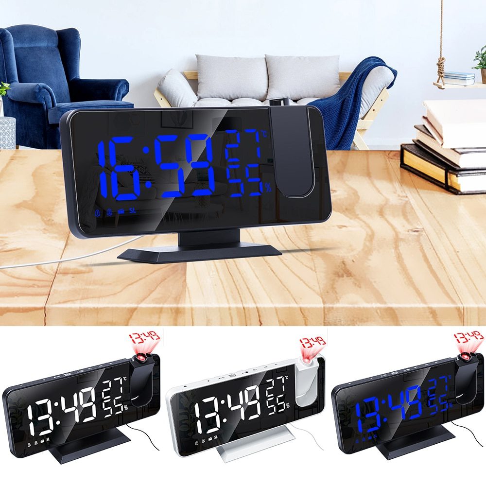 NEW LED Digital Alarm Clock Watch Table Electronic Desktop Clocks USB Wake Up FM Radio Time Projector Snooze Function 2 Alarm 2#