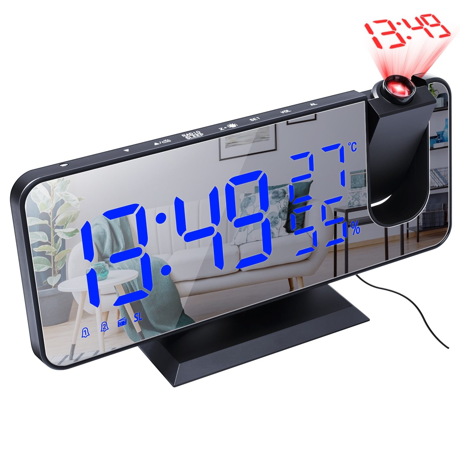 NEW LED Digital Alarm Clock Watch Table Electronic Desktop Clocks USB Wake Up FM Radio Time Projector Snooze Function 2 Alarm 2#