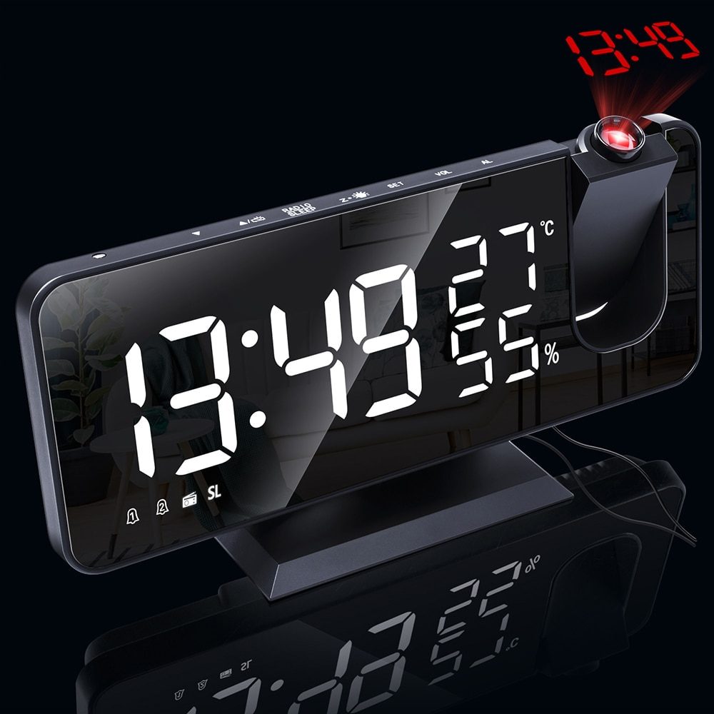 NEW LED Digital Alarm Clock Watch Table Electronic Desktop Clocks USB Wake Up FM Radio Time Projector Snooze Function 2 Alarm 2#