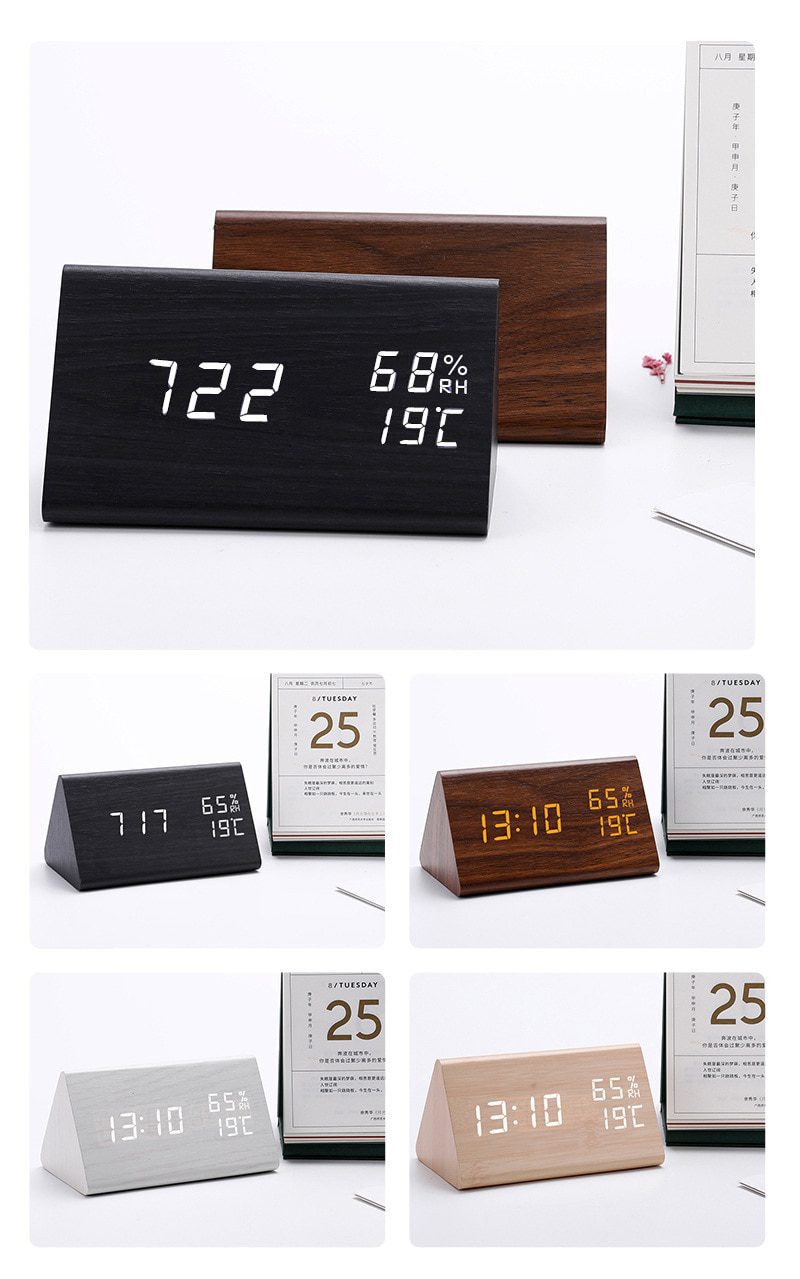 NEW Digital Clock LED Wooden Alarm Clock Table Sound Control Electronic Clocks Desktop USB/AAA Powered Desperadoes Home Table De