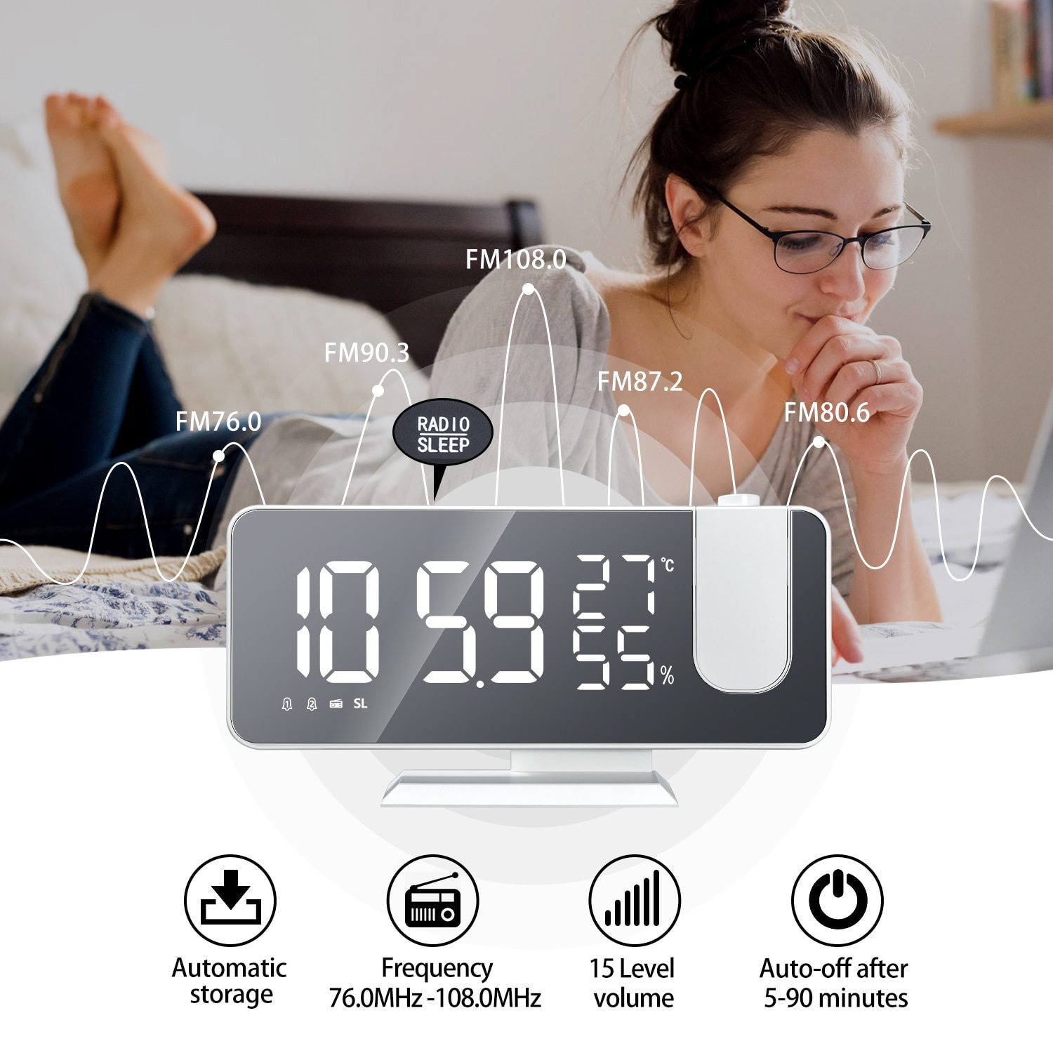 NEW LED Digital Alarm Clock Watch Table Electronic Desktop Clocks USB Wake Up FM Radio Time Projector Snooze Function 2 Alarm 2#