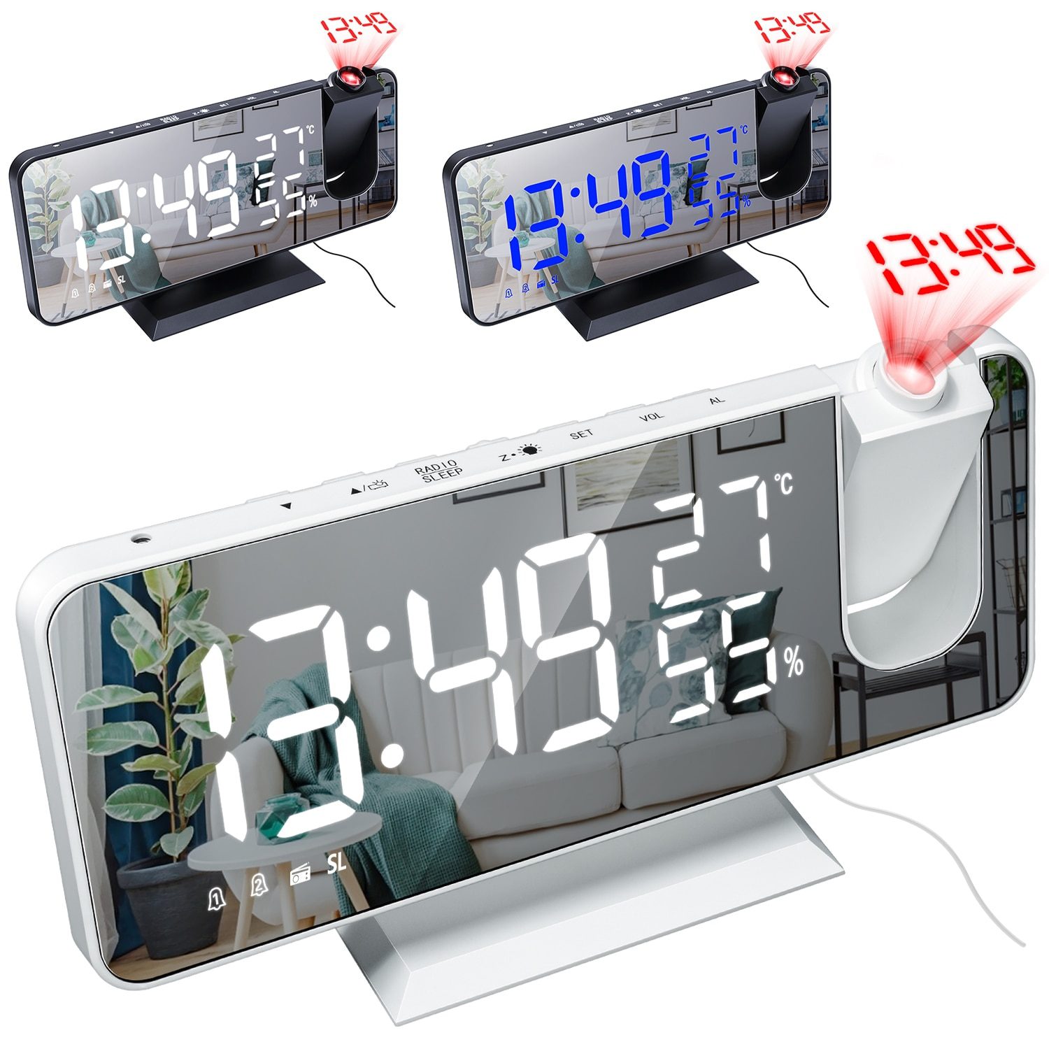 NEW LED Digital Alarm Clock Watch Table Electronic Desktop Clocks USB Wake Up FM Radio Time Projector Snooze Function 2 Alarm 2#