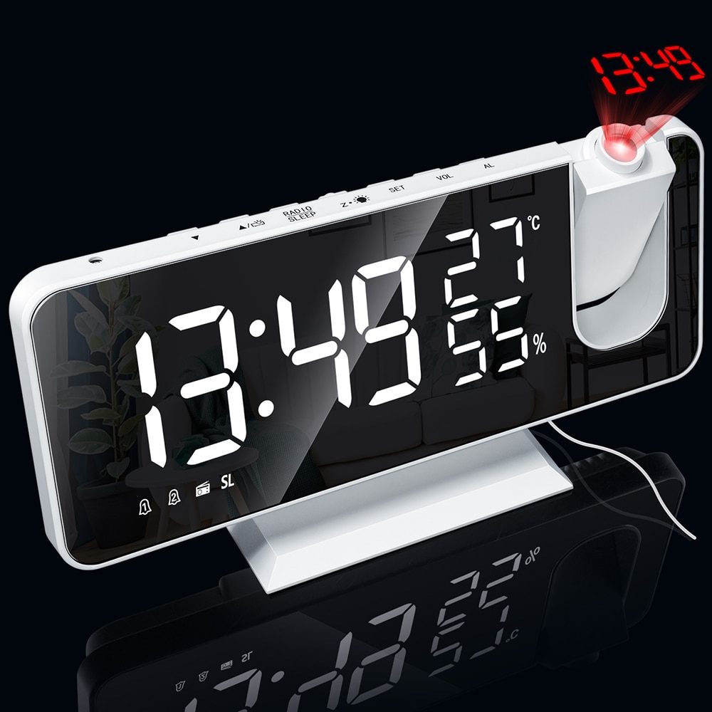 NEW LED Digital Alarm Clock Watch Table Electronic Desktop Clocks USB Wake Up FM Radio Time Projector Snooze Function 2 Alarm 2#