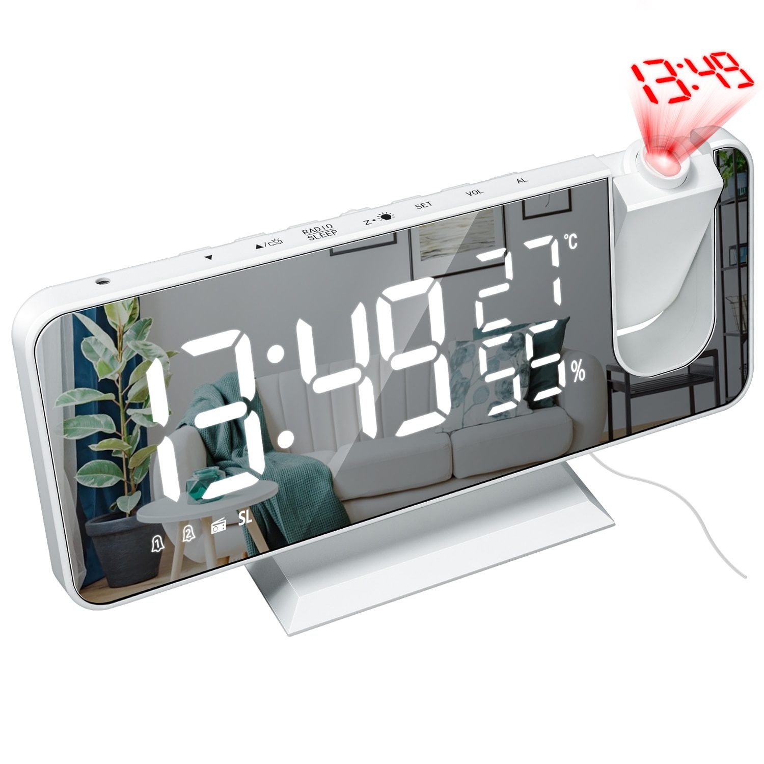 NEW LED Digital Alarm Clock Watch Table Electronic Desktop Clocks USB Wake Up FM Radio Time Projector Snooze Function 2 Alarm 2#