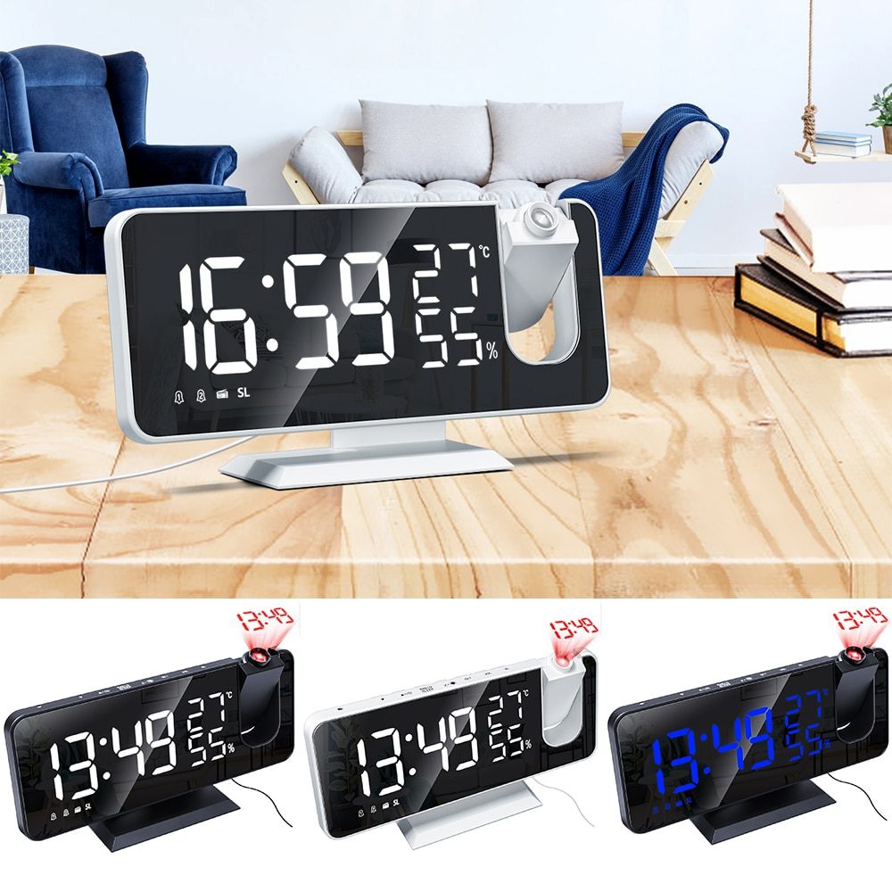 NEW LED Digital Alarm Clock Watch Table Electronic Desktop Clocks USB Wake Up FM Radio Time Projector Snooze Function 2 Alarm 2#