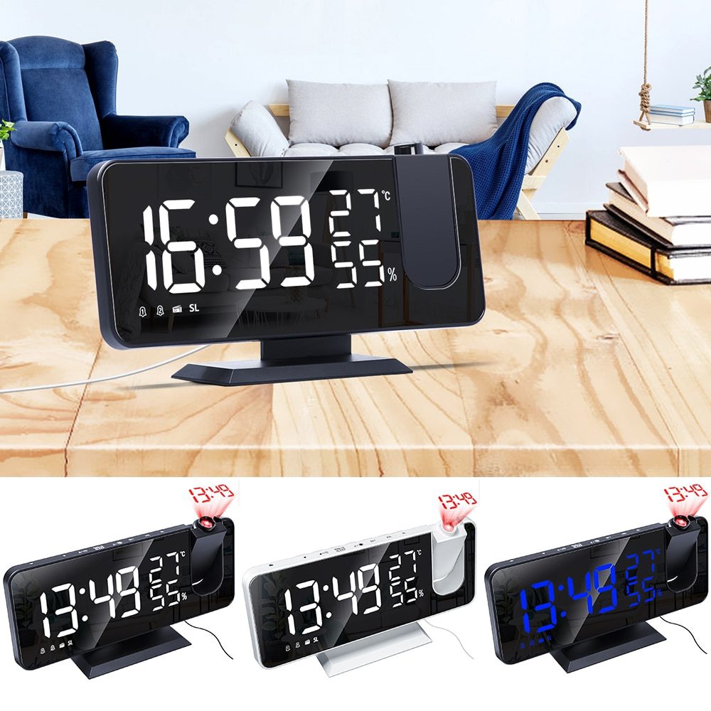 NEW LED Digital Alarm Clock Watch Table Electronic Desktop Clocks USB Wake Up FM Radio Time Projector Snooze Function 2 Alarm 2#