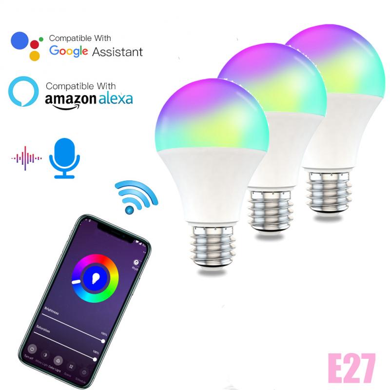 NEW 15W WiFi Smart LED Light Bulb E26 E27 B22 Ampoule LED Intelligent Dimmable Night Lamp Apply To Alexa Google Home Assistant E