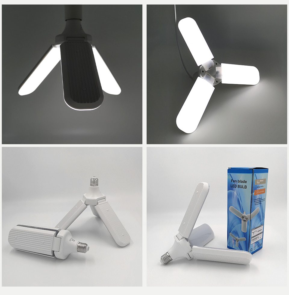 NEW LED Bulb 45W E27 220V 110V 60W 30W Home Garage Energy Saving High Brightness Ceiling Lamp Foldable Fan Blade Adjustable Angl