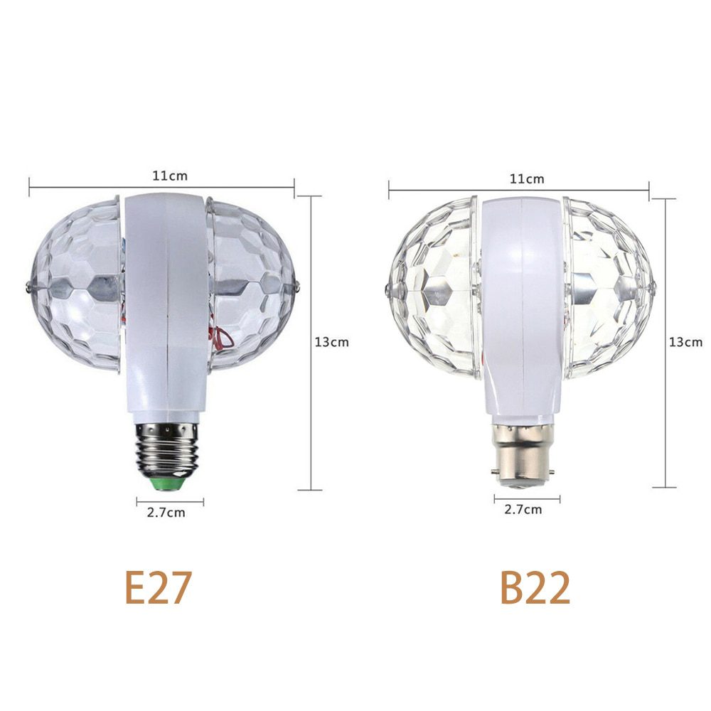 NEW E27 B22 6W Double Head RGB LED Bulb Rotating Crystal Ball Stage Light Colorful Auto Rotating Disco Light