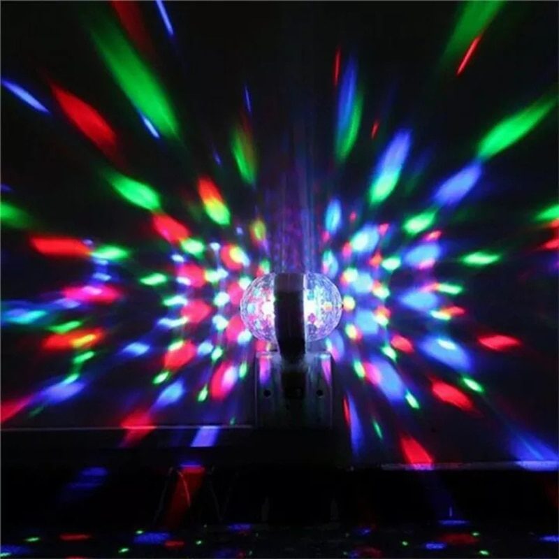 NEW E27 B22 6W Double Head RGB LED Bulb Rotating Crystal Ball Stage Light Colorful Auto Rotating Disco Light