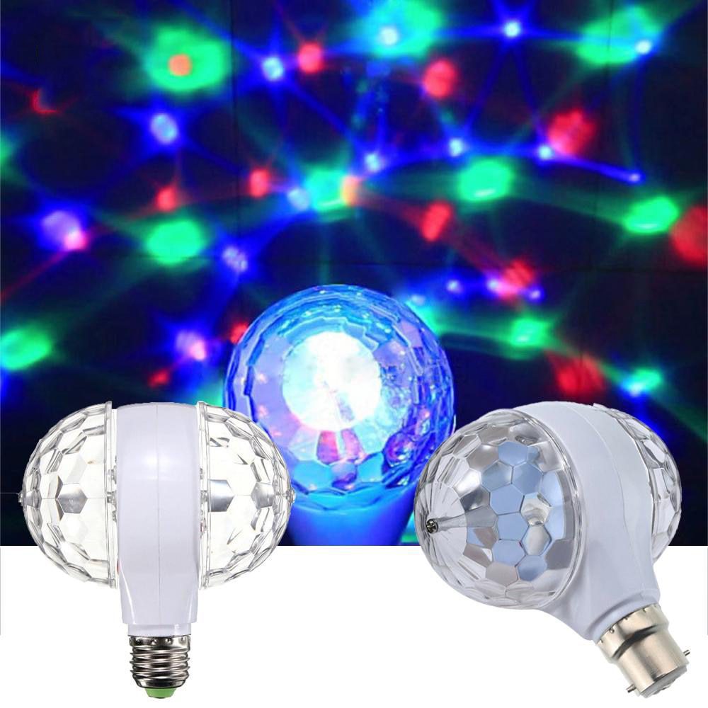 NEW E27 B22 6W Double Head RGB LED Bulb Rotating Crystal Ball Stage Light Colorful Auto Rotating Disco Light