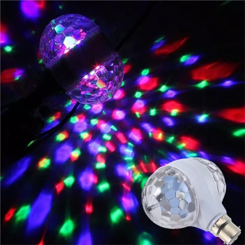 NEW E27 B22 6W Double Head RGB LED Bulb Rotating Crystal Ball Stage Light Colorful Auto Rotating Disco Light