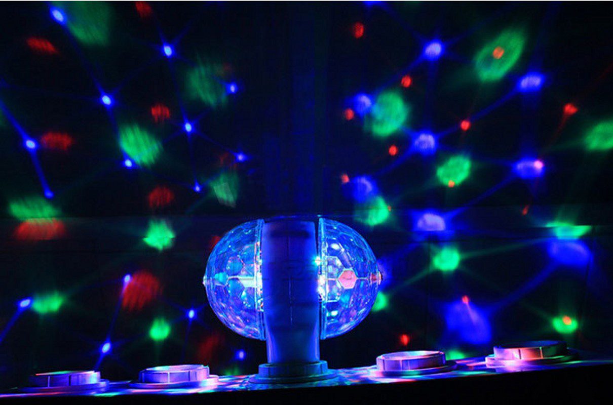 NEW E27 B22 6W Double Head RGB LED Bulb Rotating Crystal Ball Stage Light Colorful Auto Rotating Disco Light