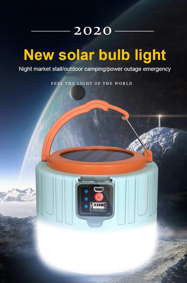 NEW Solar LED Camping Light USB Rechargeable Bulb For Outdoor Tent Lamp Portable Lanterns Emergency Lights For BBQ Hiking