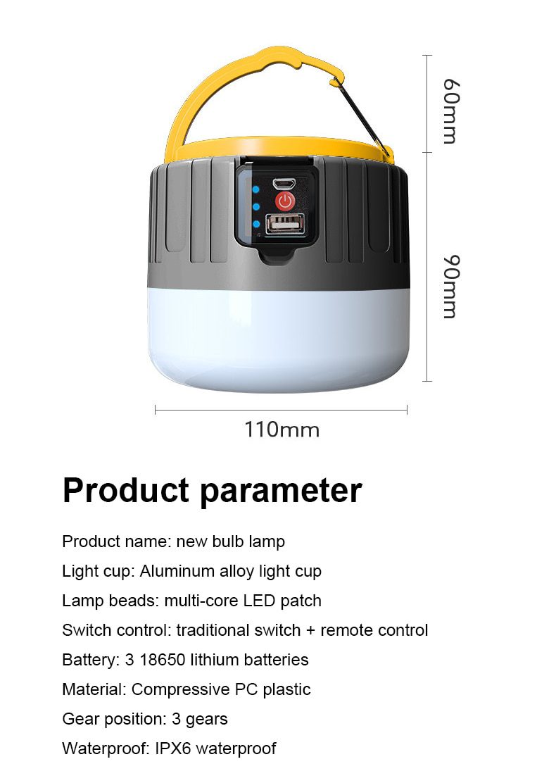 NEW Solar LED Camping Light USB Rechargeable Bulb For Outdoor Tent Lamp Portable Lanterns Emergency Lights For BBQ Hiking