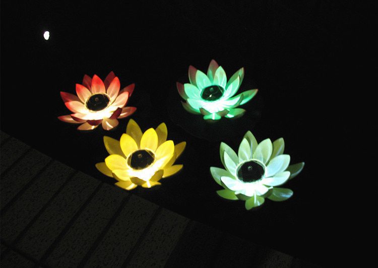 NEW Solar Artifical Floating Lotus Light Solar Powered Night Light Pool Light Lotus Lamp Garden Pond Fountain Decor Outdoor Ligh