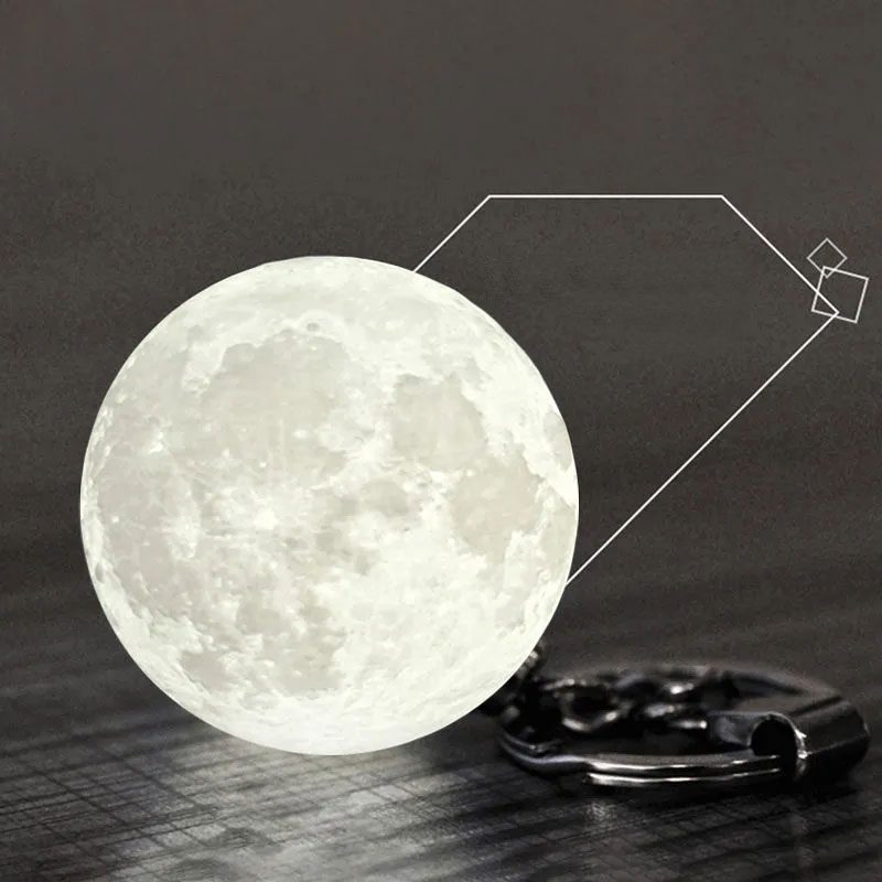 NEW Portable 3D Print Round Moon Light Keychain Decoration Night Lamp Creative Moon Lamp LED Button Battery Switch Birthday Gift