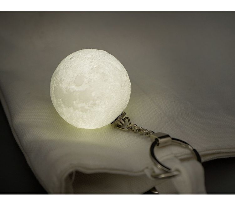 NEW Portable 3D Print Round Moon Light Keychain Decoration Night Lamp Creative Moon Lamp LED Button Battery Switch Birthday Gift