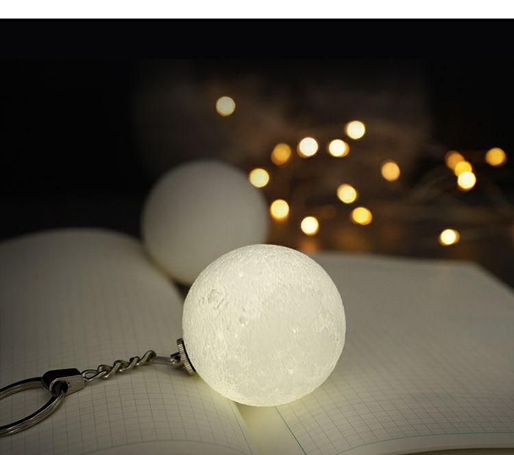 NEW Portable 3D Print Round Moon Light Keychain Decoration Night Lamp Creative Moon Lamp LED Button Battery Switch Birthday Gift