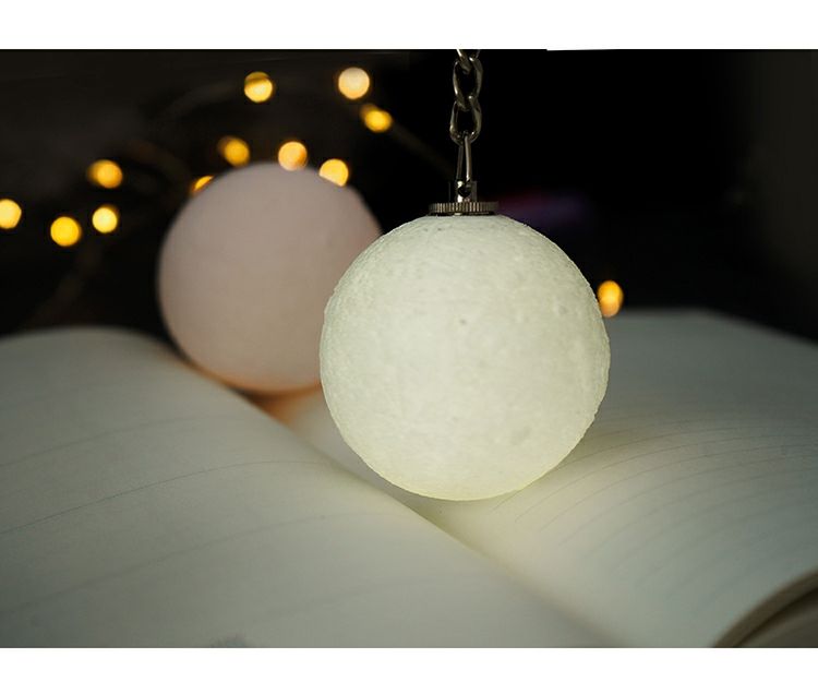 NEW Portable 3D Print Round Moon Light Keychain Decoration Night Lamp Creative Moon Lamp LED Button Battery Switch Birthday Gift