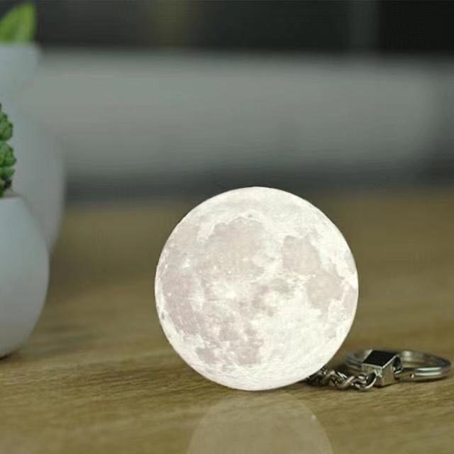 NEW Portable 3D Print Round Moon Light Keychain Decoration Night Lamp Creative Moon Lamp LED Button Battery Switch Birthday Gift