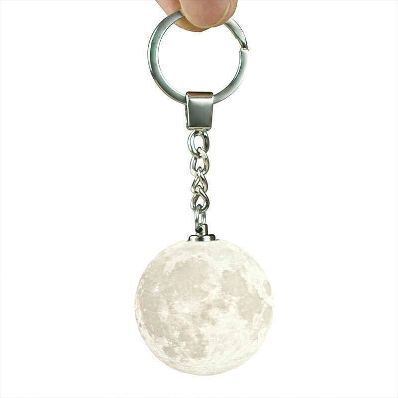 NEW Portable 3D Print Round Moon Light Keychain Decoration Night Lamp Creative Moon Lamp LED Button Battery Switch Birthday Gift