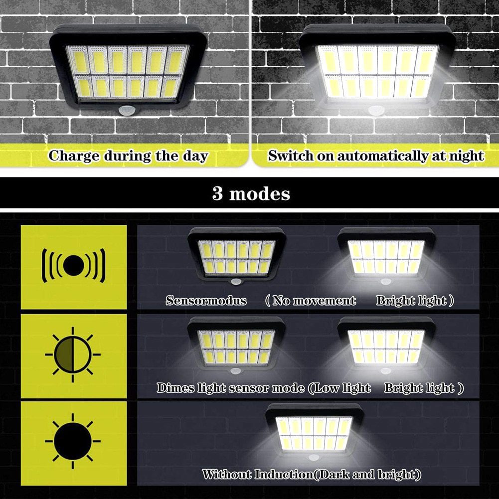 NEW LED Solar Wall Light Waterproof PIR Motion Sensor Solar Lamps 3 Mode Outdoor Pathway Yard Garden Security Lighting