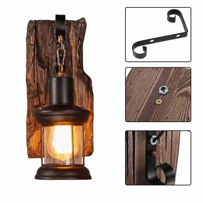 NEW Rustic Wall Lamp Wood Lamp Vintage Fixture Sconce Bar Nostalgic Aisle Outdoor Creative LED Wrought Retro Iron Industrial Lam