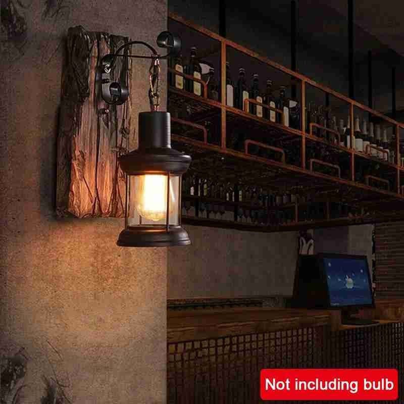 NEW Rustic Wall Lamp Wood Lamp Vintage Fixture Sconce Bar Nostalgic Aisle Outdoor Creative LED Wrought Retro Iron Industrial Lam