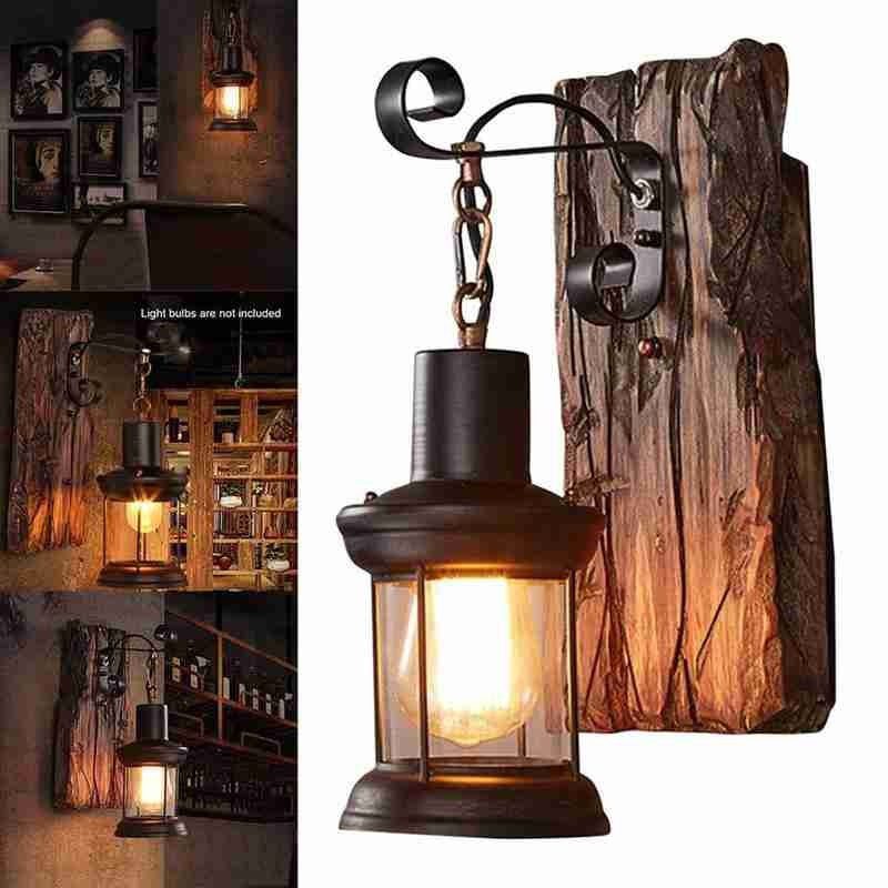 NEW Rustic Wall Lamp Wood Lamp Vintage Fixture Sconce Bar Nostalgic Aisle Outdoor Creative LED Wrought Retro Iron Industrial Lam