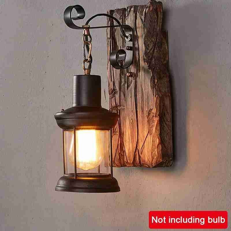 NEW Rustic Wall Lamp Wood Lamp Vintage Fixture Sconce Bar Nostalgic Aisle Outdoor Creative LED Wrought Retro Iron Industrial Lam