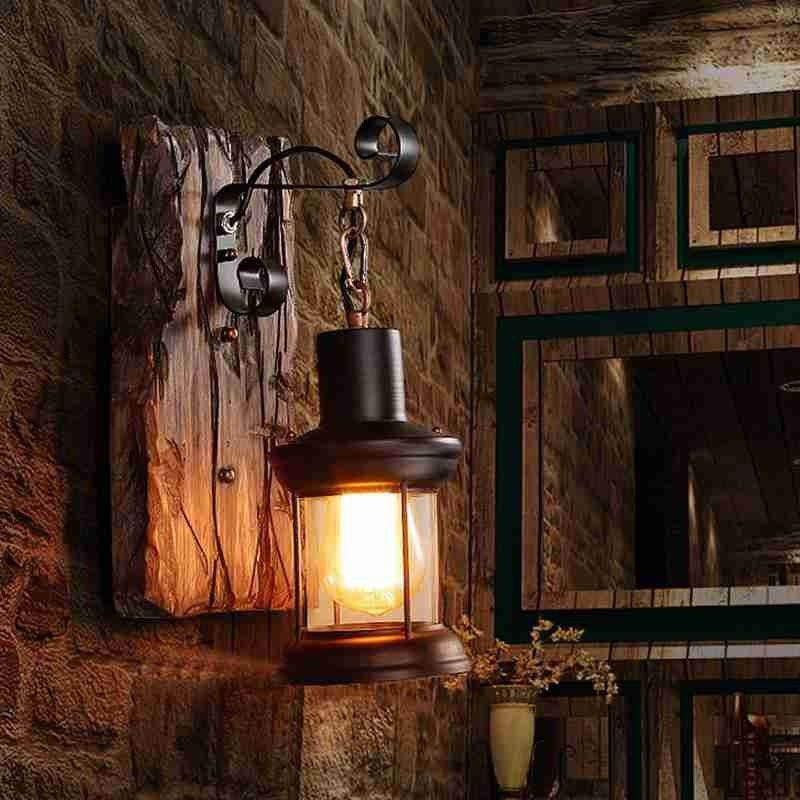 NEW Rustic Wall Lamp Wood Lamp Vintage Fixture Sconce Bar Nostalgic Aisle Outdoor Creative LED Wrought Retro Iron Industrial Lam