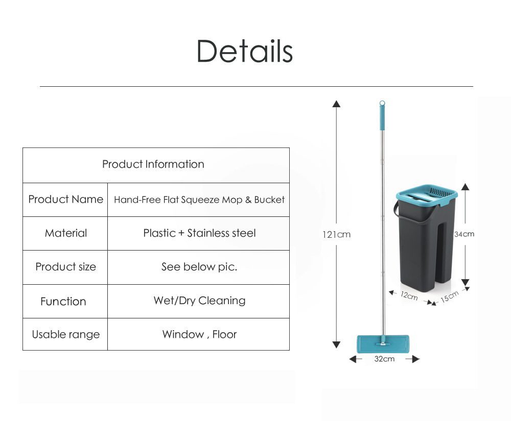 NEW Flat Squeeze Mop and Bucket Hand Free Wringing Floor Cleaning Mop Microfiber Mop Pads Wet or Dry Usage on Hardwood Laminate