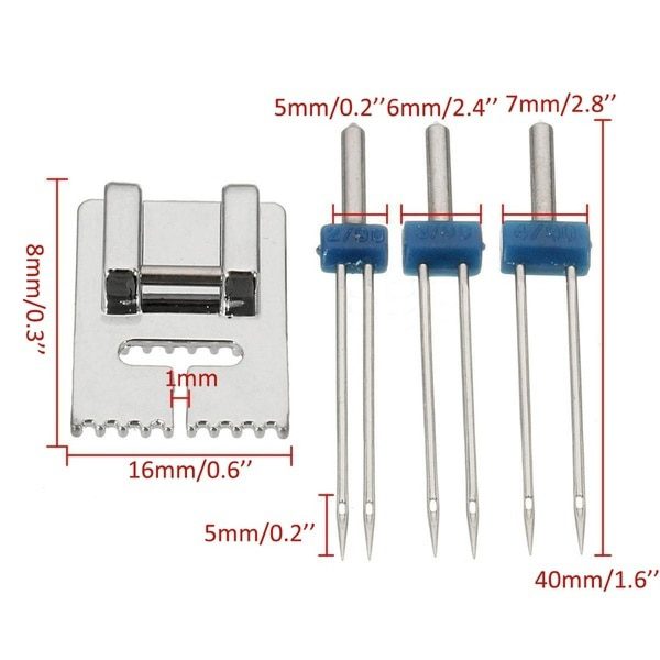 NEW 4pcs/set Double Twin Needles Wrinkled Sewing Presser Foot for Sewing Machine Size 2/90 3/90 4/90 multifuctional fittings