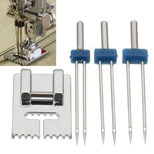 NEW 4pcs/set Double Twin Needles Wrinkled Sewing Presser Foot for Sewing Machine Size 2/90 3/90 4/90 multifuctional fittings