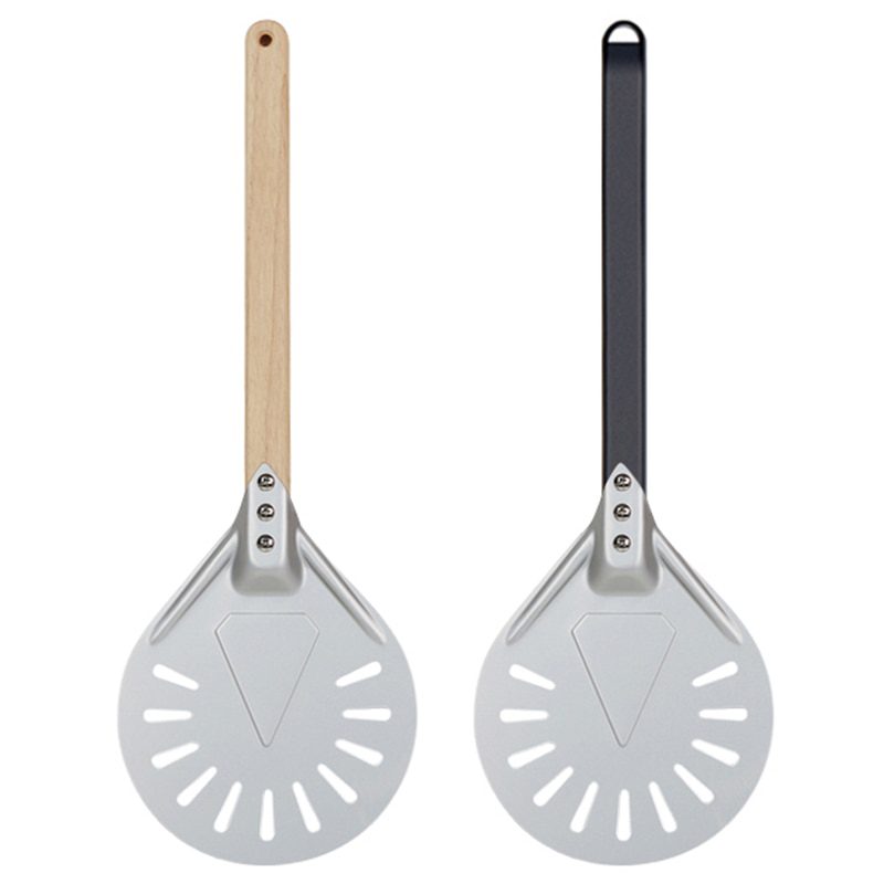 NEW Pizza Turning small Pizza Peel Paddle Short round Pizza Tool Non Slip wooden Handle 7 8 9 inch Perforated Pizza Shovel Alumi