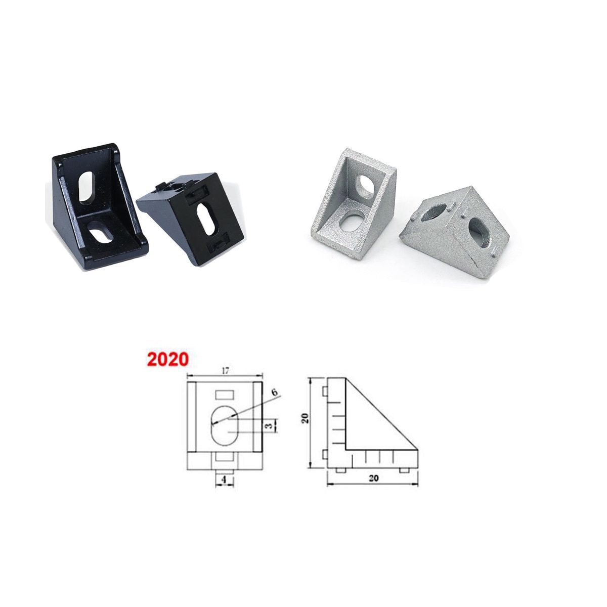 NEW 100pcs/box 1720 Aluminum Profile Connector 20pcs Corner Bracket +40pcs 20 Series M5 T-slot Nuts+40pcs M5x8mm Hex Socket Cap