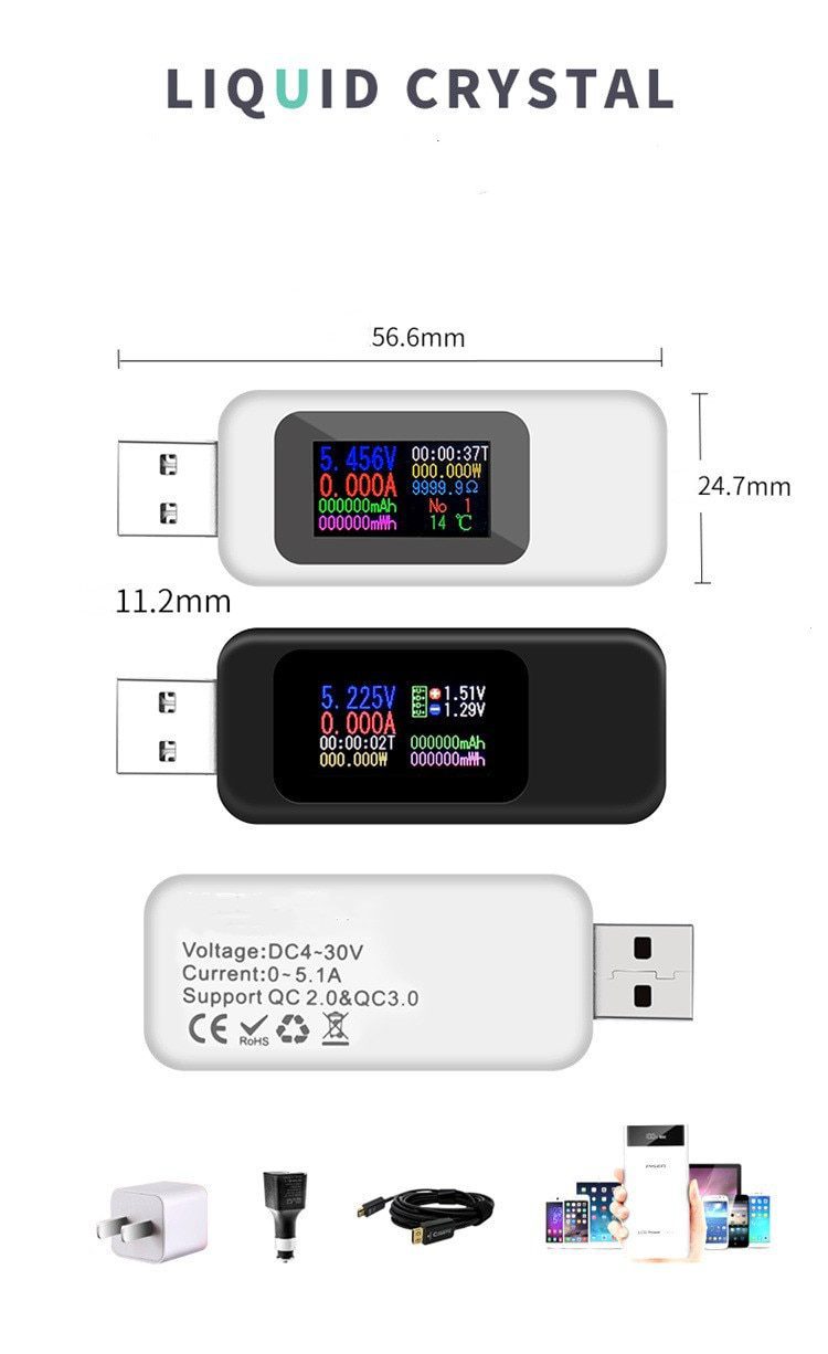 NEW in 1 USB Tester DC Digital Voltmeter Amperimetro Voltage Current Volt Meter Ammeter Detector Power Bank Charger Indicator