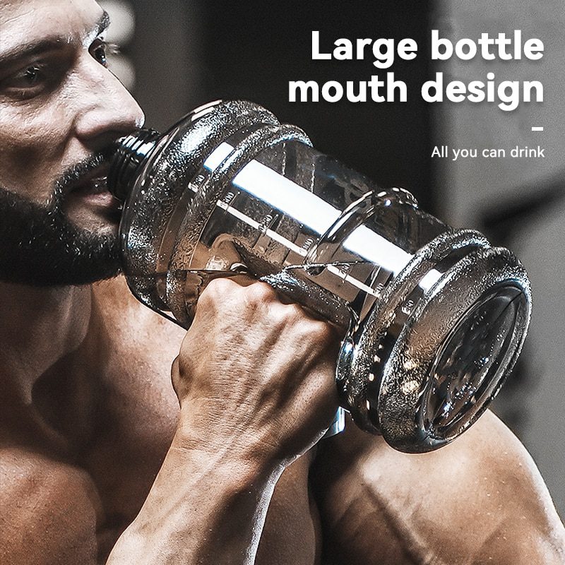 NEW Large Capacity Dumbbell Shape Sport Water Bottle Portable Multifunctiona Gym Fitness Push Cap with Handle Water Kettle 2022