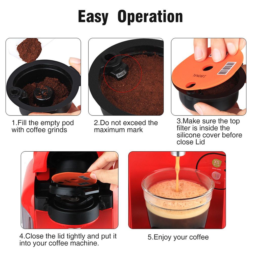 NEW Machine Reusable Capsule Coffee Cup Filter Baskets Pod And Spoon Brush For Bosch-s Tassimo Cafe Kitchen Gadgets