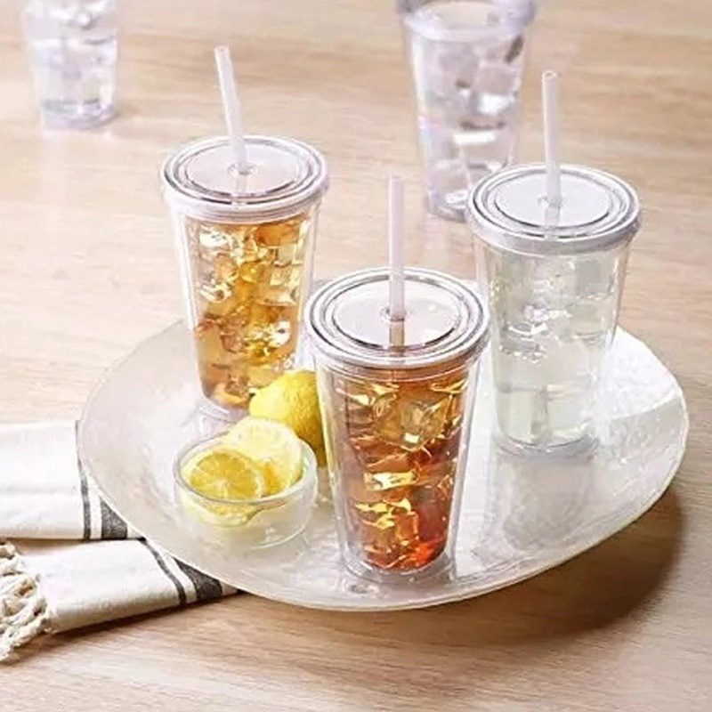 NEW 500ml Clear Tumbler with Straw Reusable Transparent Double-layer Water bottle For Coffee milk DIY Smoothie Cup Drinkware