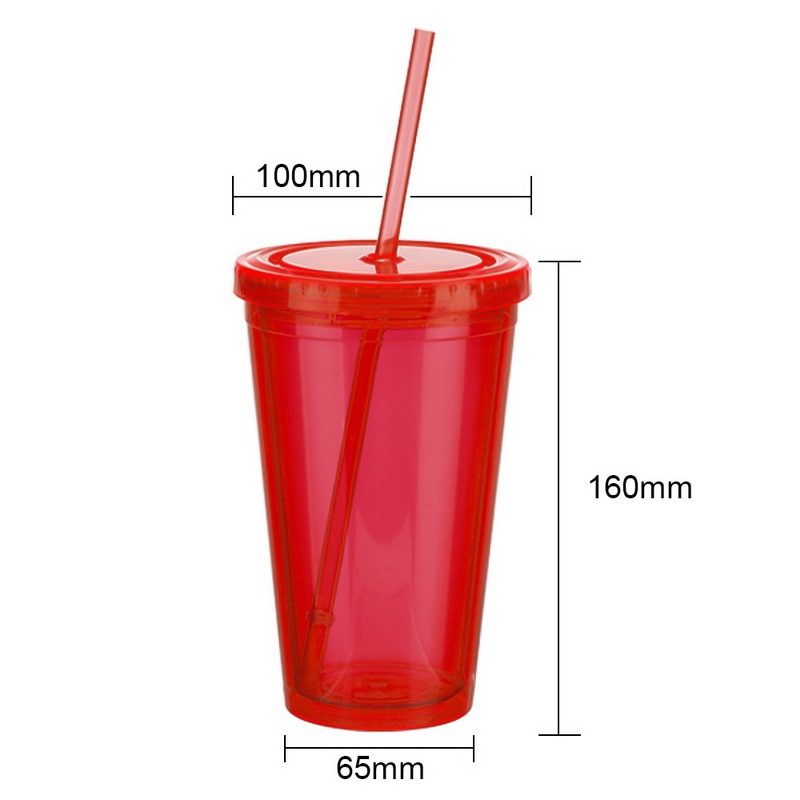 NEW 500ml Clear Tumbler with Straw Reusable Transparent Double-layer Water bottle For Coffee milk DIY Smoothie Cup Drinkware